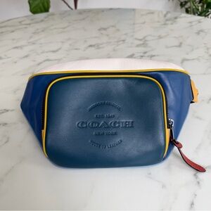 Coach Thompson Belt Bag In Colorblock Leather Blue Green Yellow Multicolor C8403